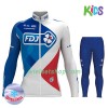 Kind Fietskleding (Wielershirt Lange Mouw + Fietsbroek Lang) 2017 FDJ N001 Winter Thermal Fleece